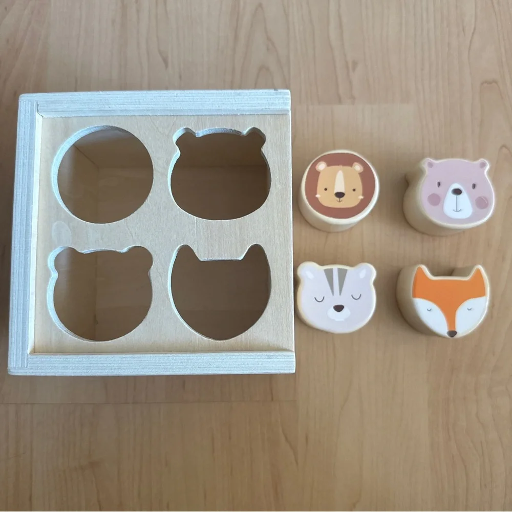 Hobby Lobby Wooden Sorting Cube w/ 4 Animal Faces, Baby Toddler Toy, 12+ Months